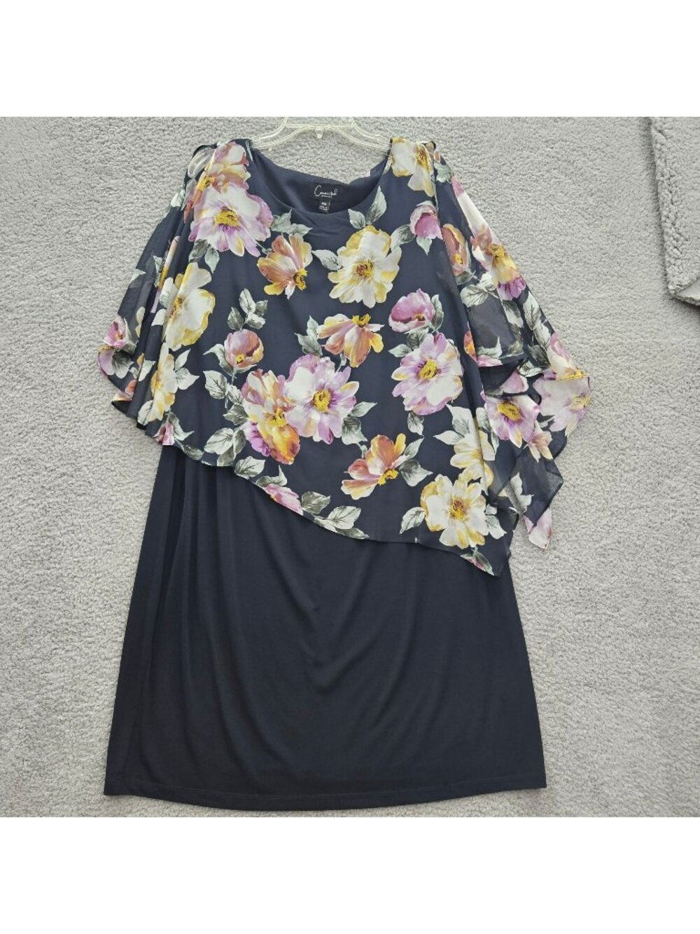 Floral Navy Connected Apparel 18W Asymmetrical Overlay Flutter Sleeves whimsy